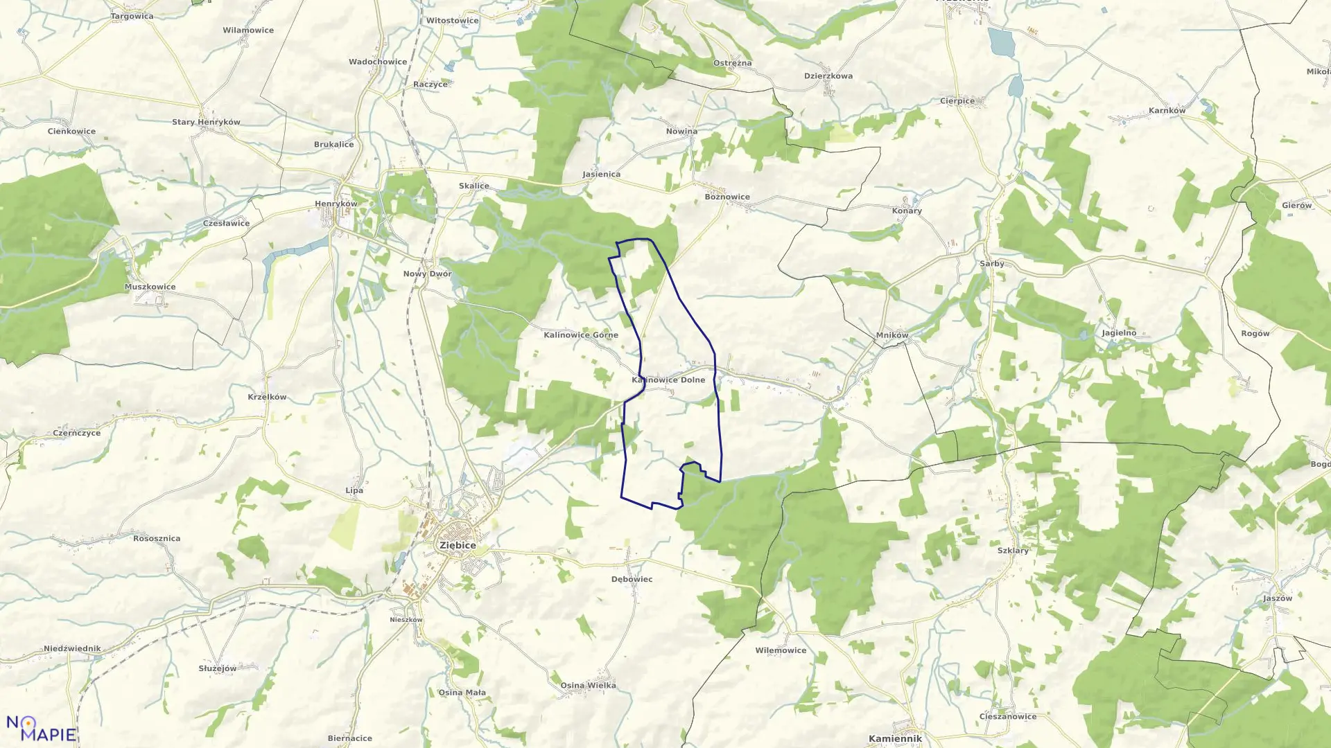 Mapa obrębu KALINOWICE DOLNE w gminie Ziębice