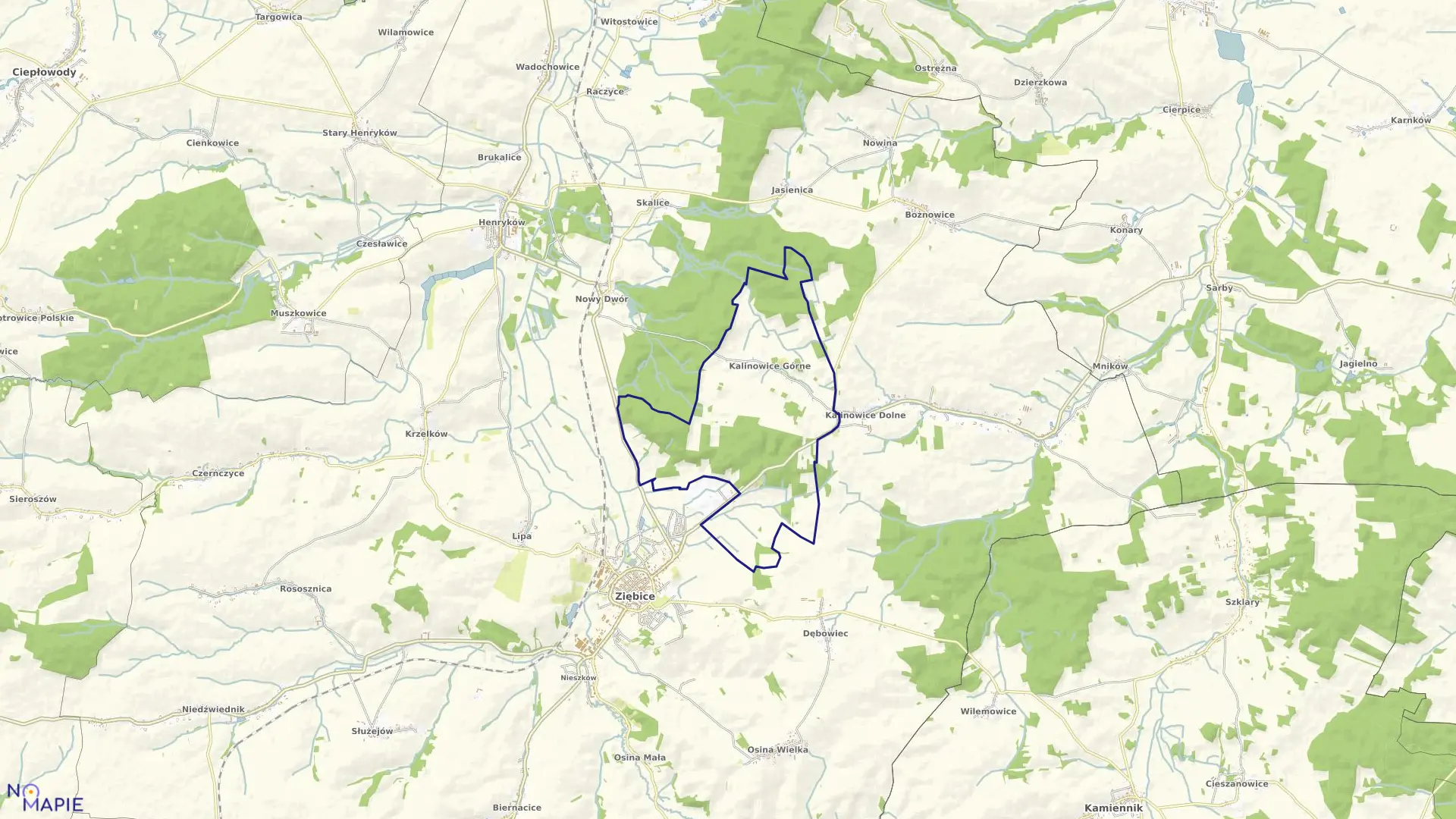 Mapa obrębu KALINOWICE GÓRNE w gminie Ziębice