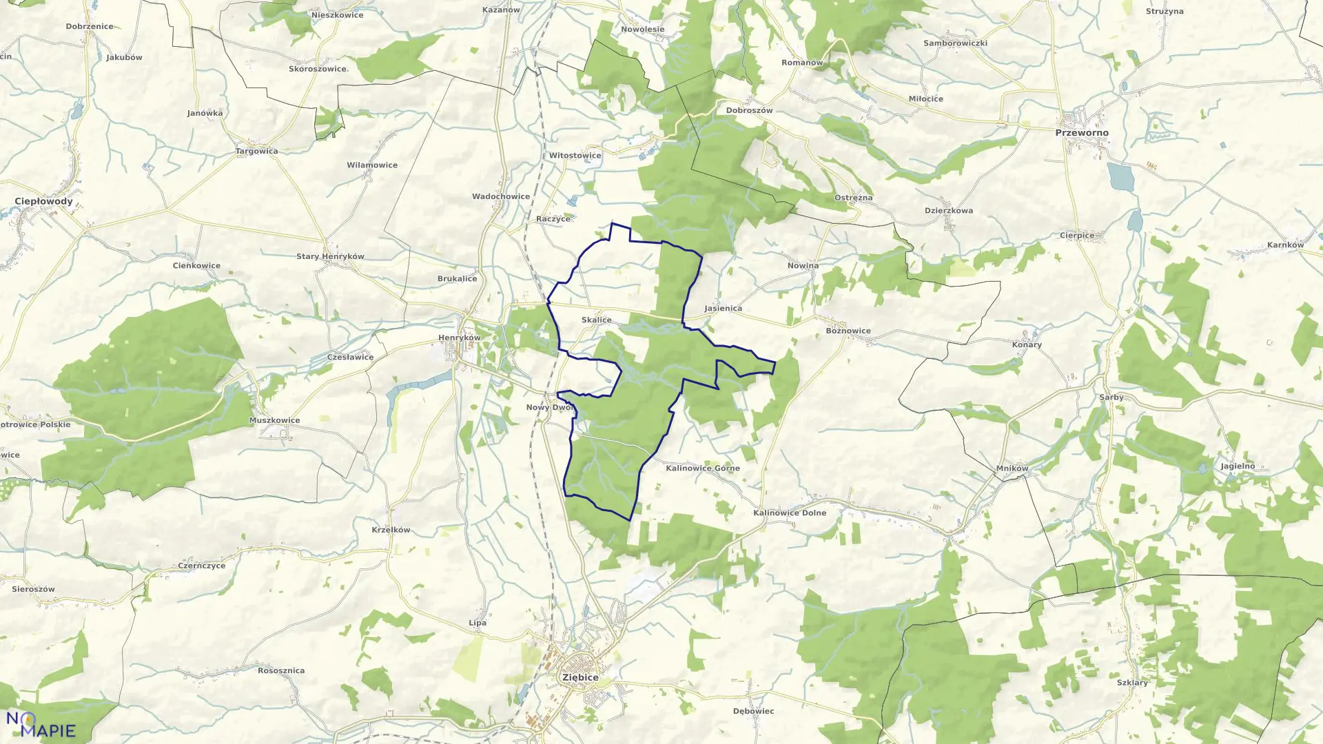 Mapa obrębu SKALICE w gminie Ziębice